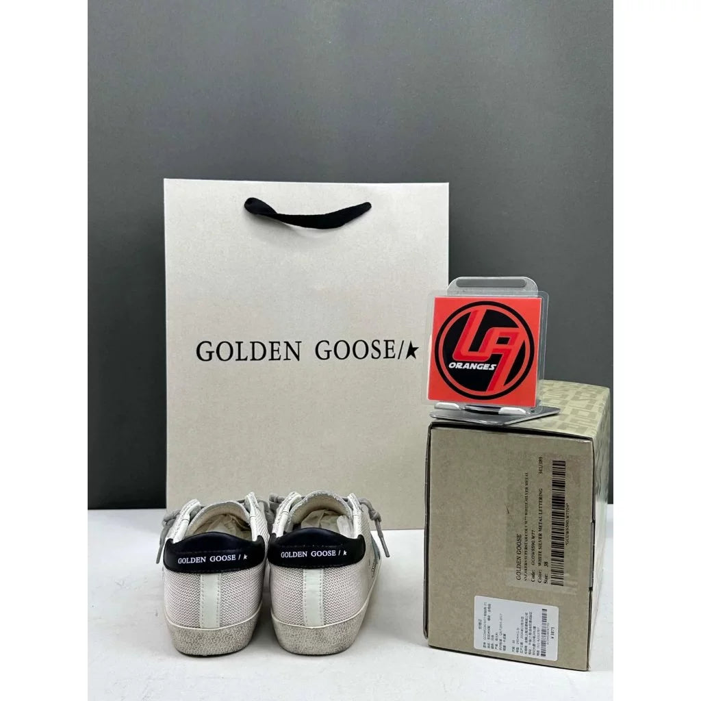 Golden Goose Super-Star 'White Mesh Light Blue Suede Star/Leather Black Heel Tab'