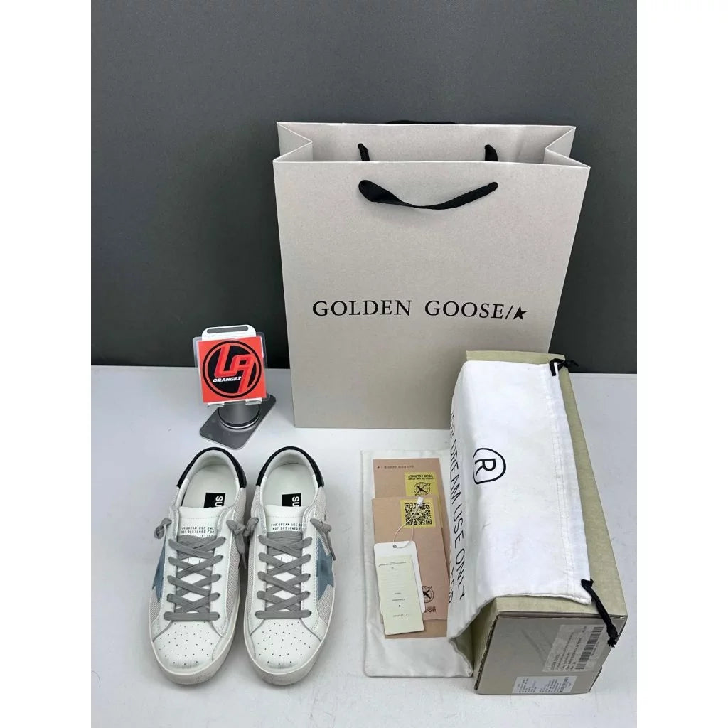 Golden Goose Super-Star 'White Mesh Light Blue Suede Star/Leather Black Heel Tab'