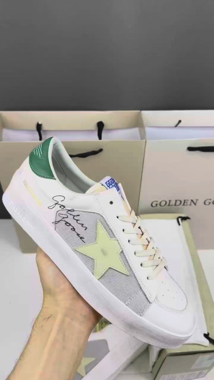 Golden Goose Stardan 'Beige Star/Green Leather Heel Tab'