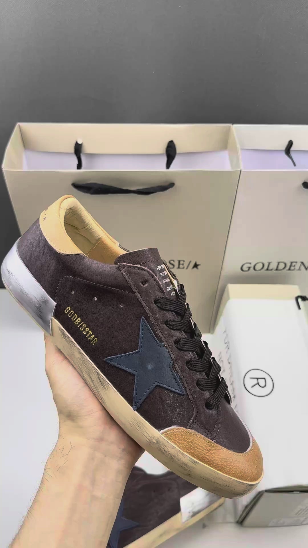 Golden Goose Super-Star 'Dark Blue Leather Star/Beige Heel Tab'