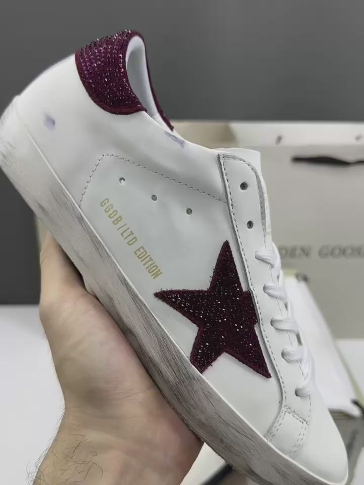 Golden Goose Super-Star 'Burgundy Swarovski Crystals Star & Heel Tab'