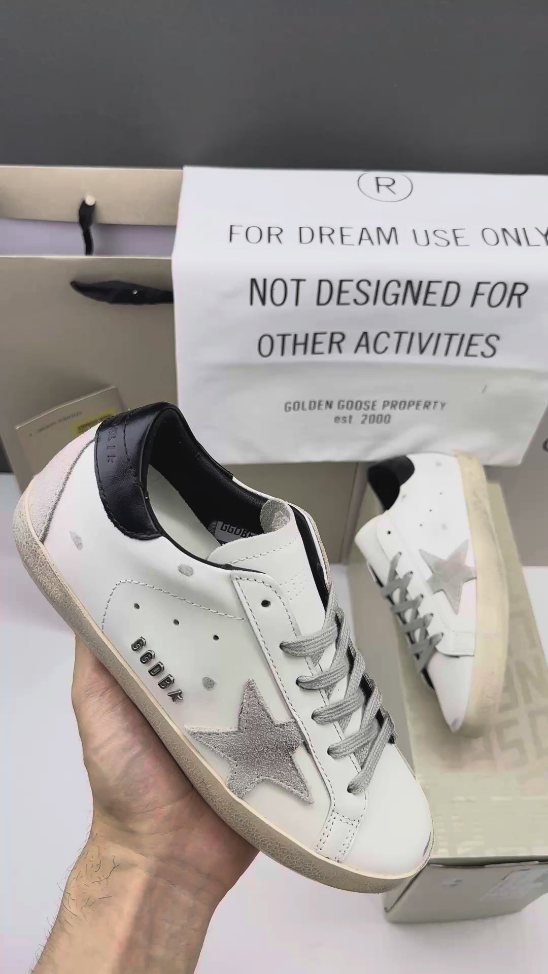 Golden Goose Super-Star 'Grey Suede Star/Black Leather Heel Tab'
