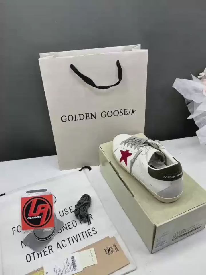 Golden Goose Super-Star 'Red Suede Star/Olive Leather Heel Tab'