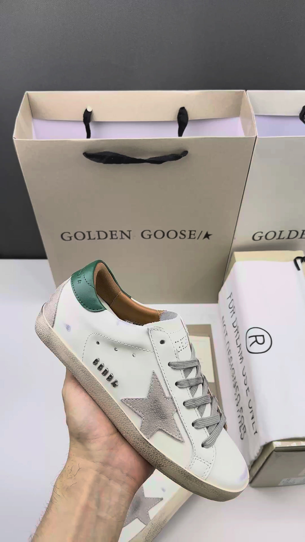 Golden Goose Super-Star 'Grey Suede Star/Green Leather Heel Tab'