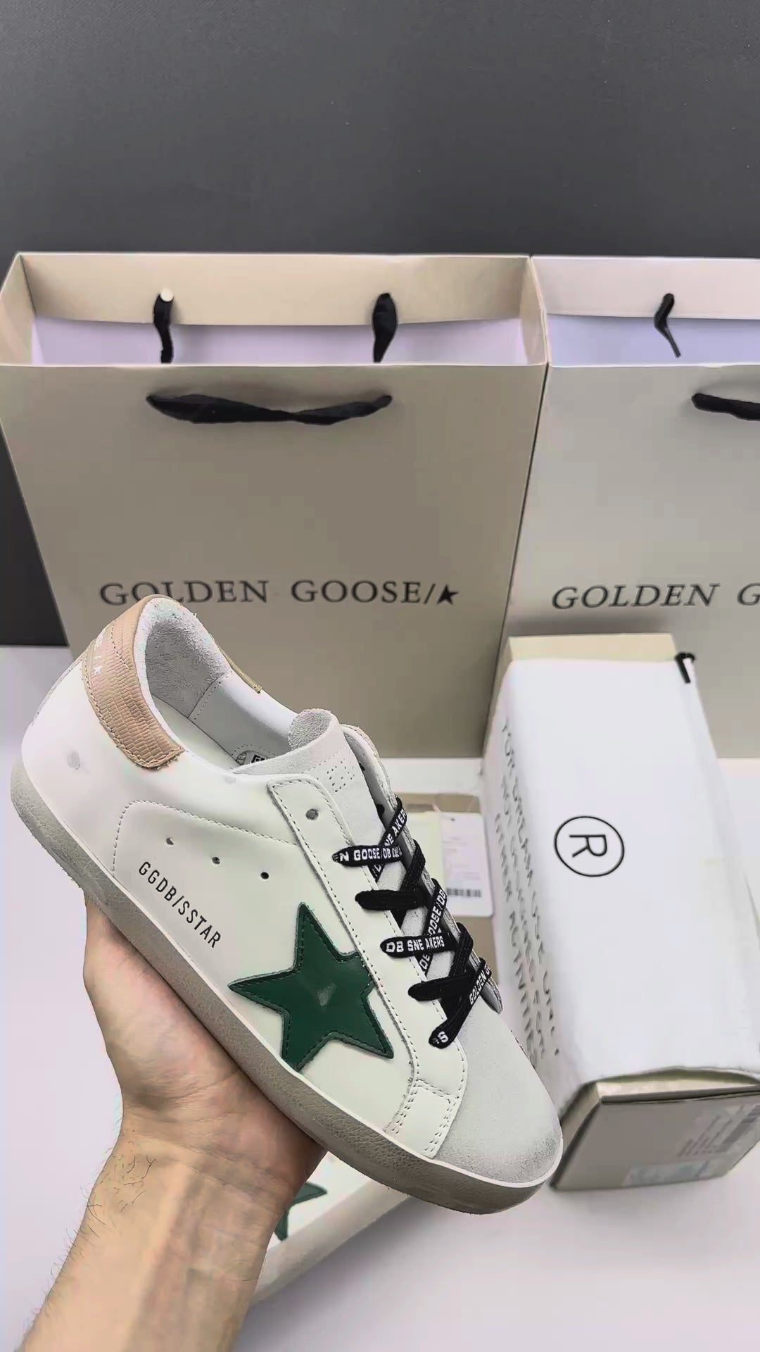 Golden Goose Super-Star 'Green Leather Star/Light Brown Leather Heel Tab'