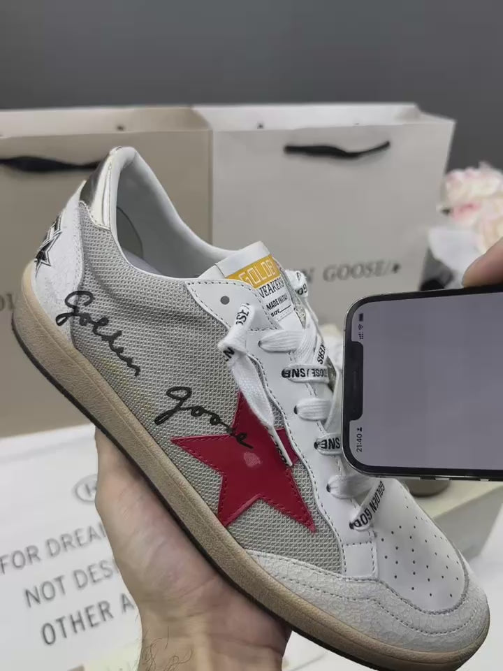 Golden Goose Ball-Star 'Mesh Signature Leather Red Star Gold Tab'