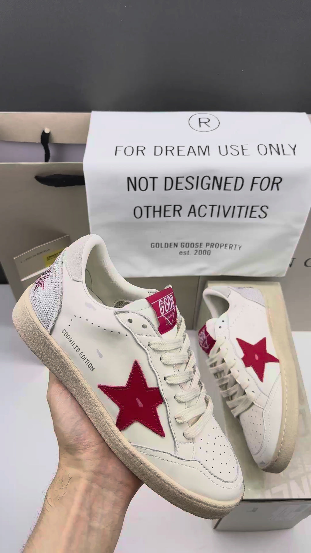 Golden Goose Ball-Star 'Valentines Day Red Leather Star/Grey Suede Heel Tab'