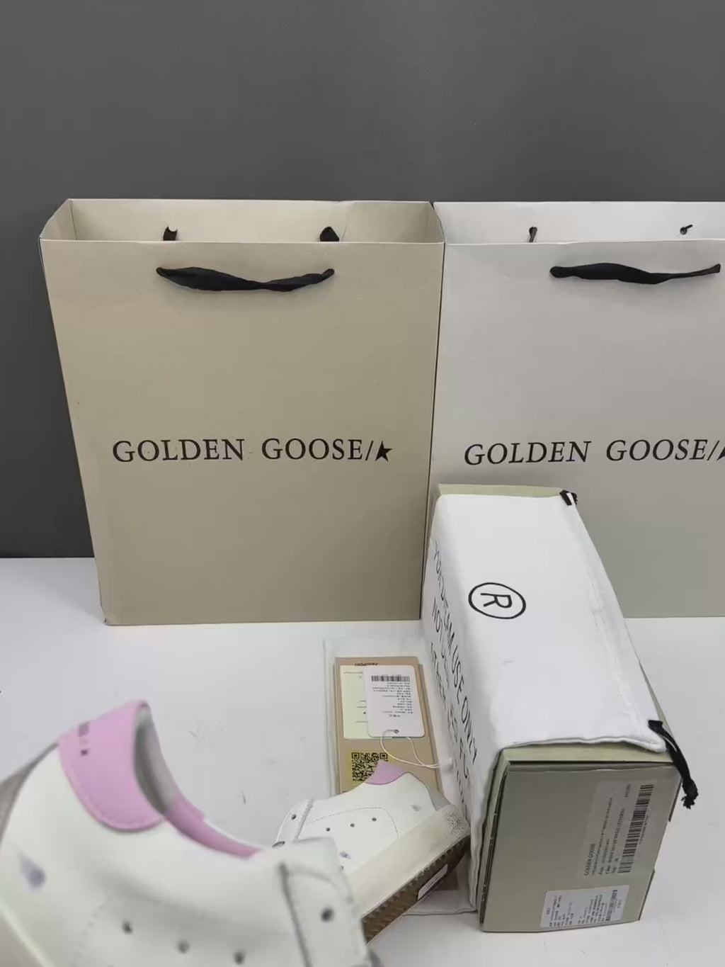 Golden Goose Super-Star 'Grey Suede Star/Pink Leather Heel Tab'