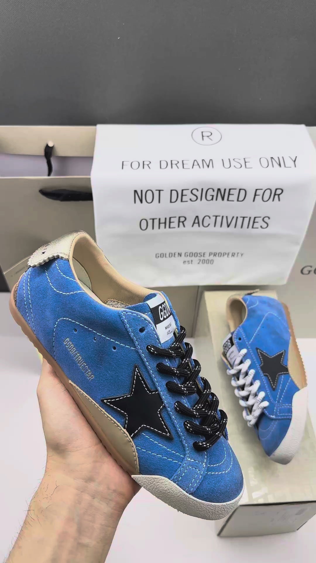 Golden Goose True-Star 'Blue Suede Black Leather Star/Gold Heel Tab'
