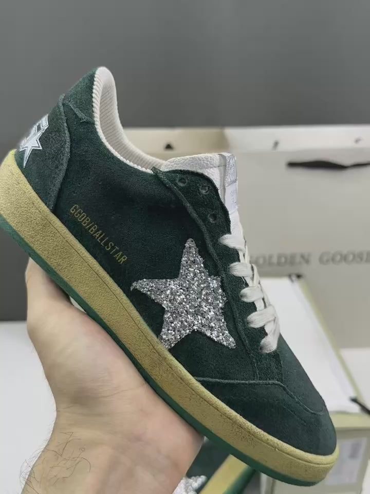 Golden Goose Ball-Star 'Dark Green Suede Silver Glitter Star/Dark Green Heel Tab'