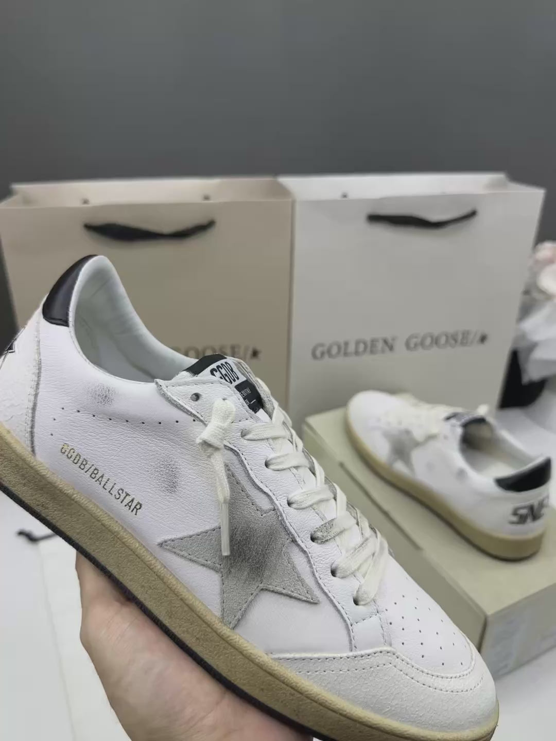 Golden Goose Ball-Star 'Grey Suede Star/Black Heel Tab'