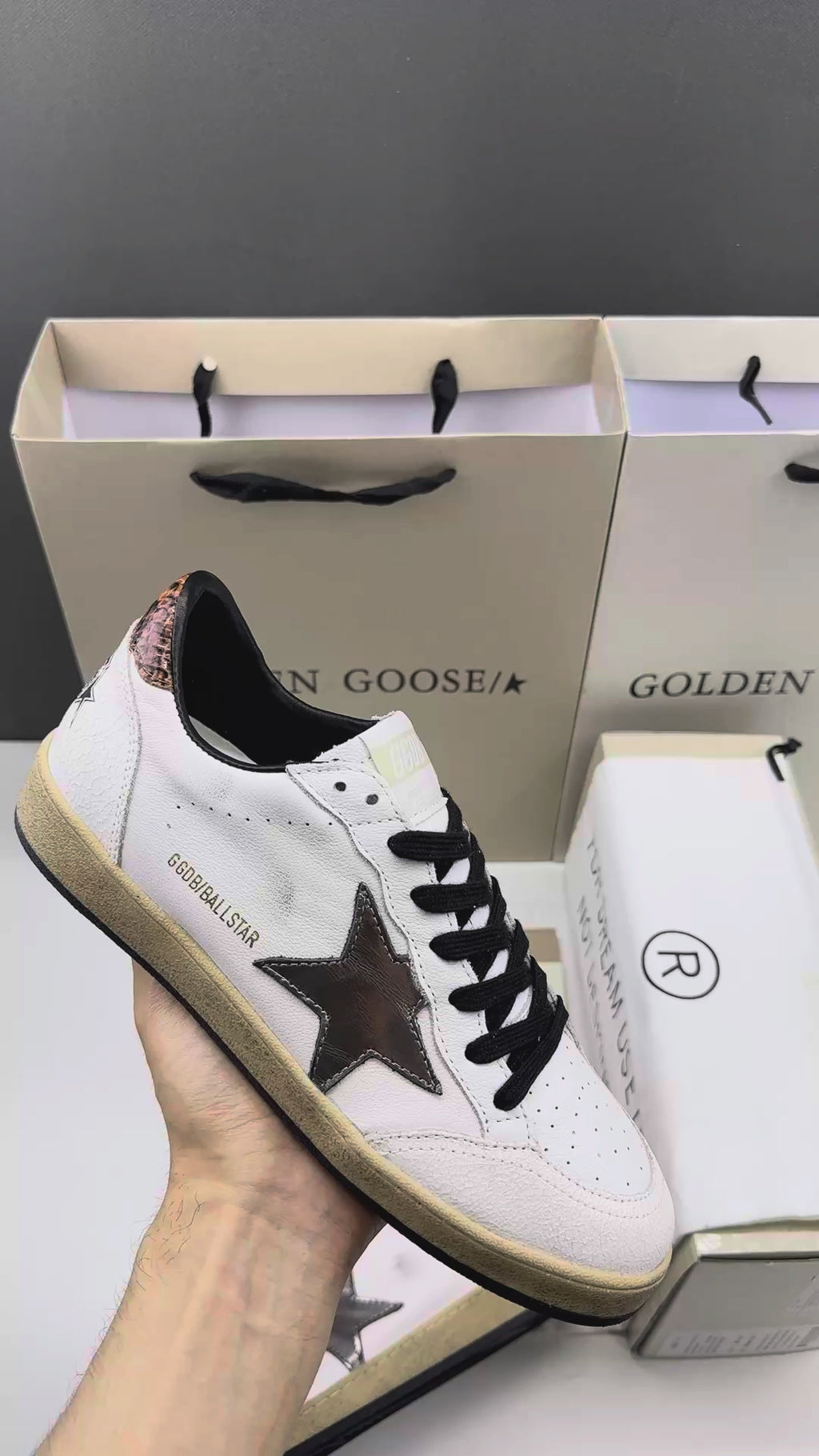 Golden Goose Ball-Star 'Metallic Bronze Star/Brown Snake Print Heel Tab'
