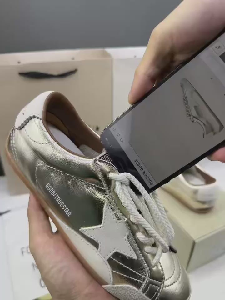 Golden Goose True-Star 'Metallic Platinum Leather Grey Suede Star/White Tab'