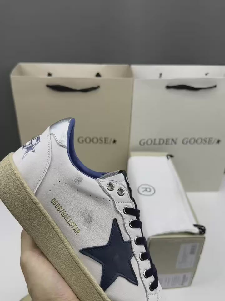 Golden Goose Ball-Star 'Dark Blue Leather Star/Silver Heel Tab'