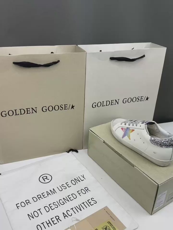 Golden Goose Super-Star 'Rainbow Star/Silver Glitter Heel Tab'