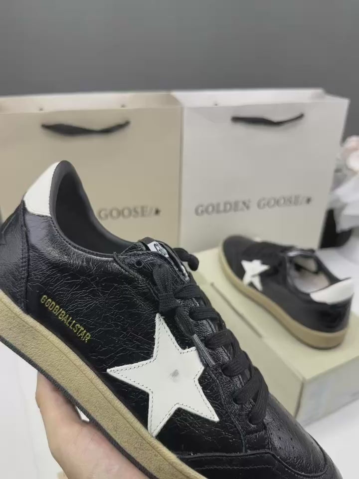 Golden Goose Ball-Star 'Black Cracked Leather White Star & Tab'