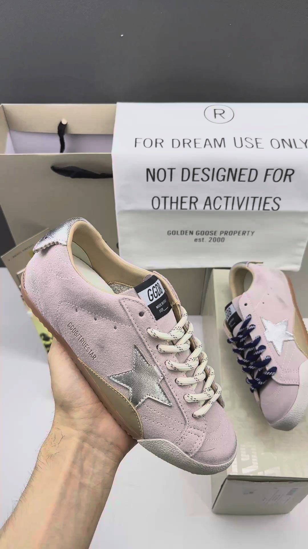 Golden Goose True-Star 'Pastel Pink Suede Silver Star & Heel Tab'