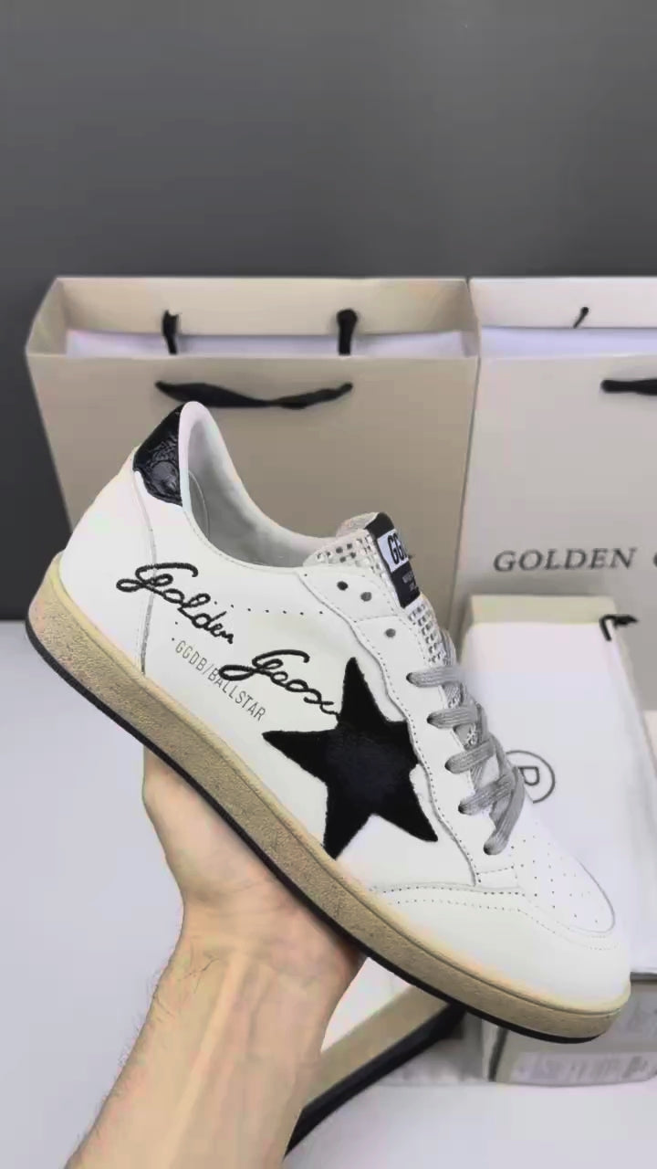 Golden Goose Ball-Star 'Black Suede Star/Black Crocodile Leather Heel Tab'