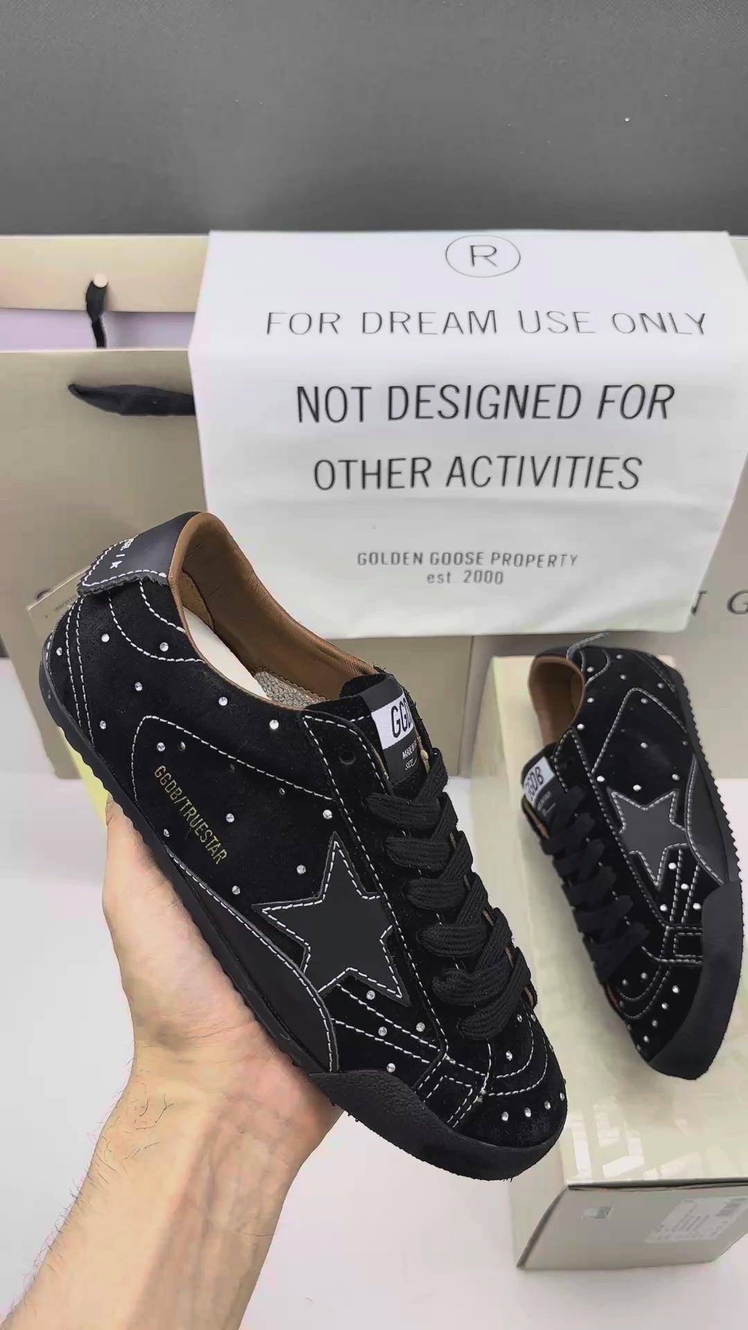 Golden Goose True-Star 'Black Sueded with Swarovski Crystals Black Leather Star & Heel Tab'