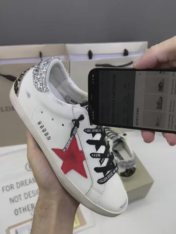 Golden Goose Super-Star 'Red Star/Silver Glitter & Leopard Print Heel Tab'