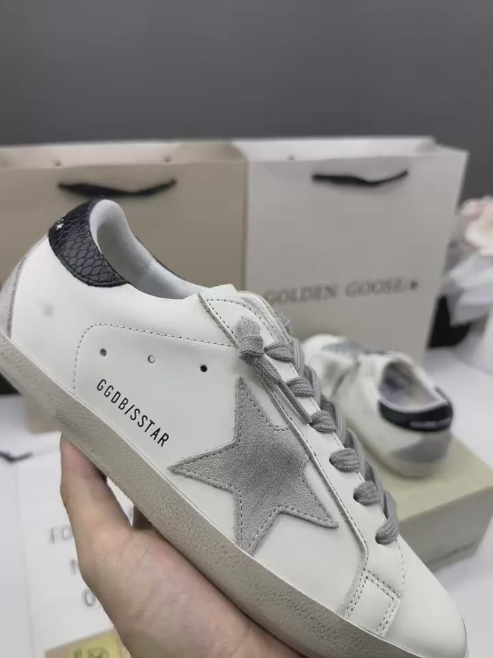 Golden Goose Super-Star 'Suede Grey Star/Textured Black Heel Tab'