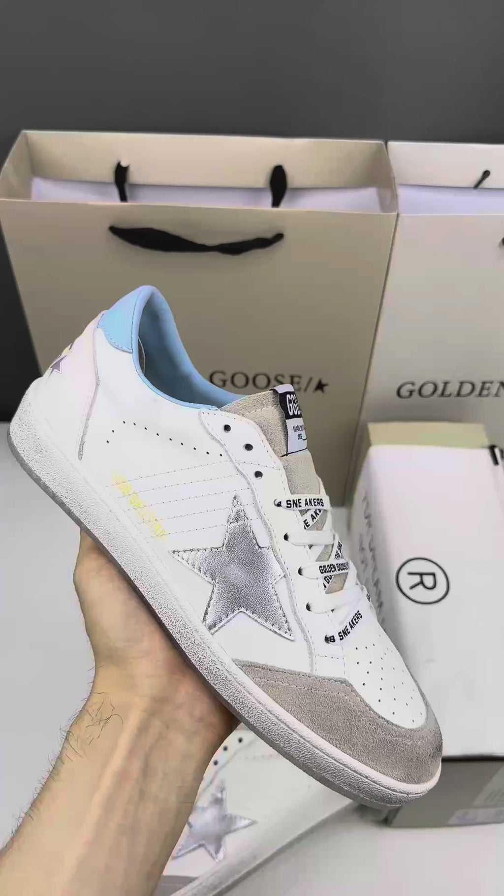 Golden Goose Ball-Star 'Silver Star/Light Blue Heel Tab'