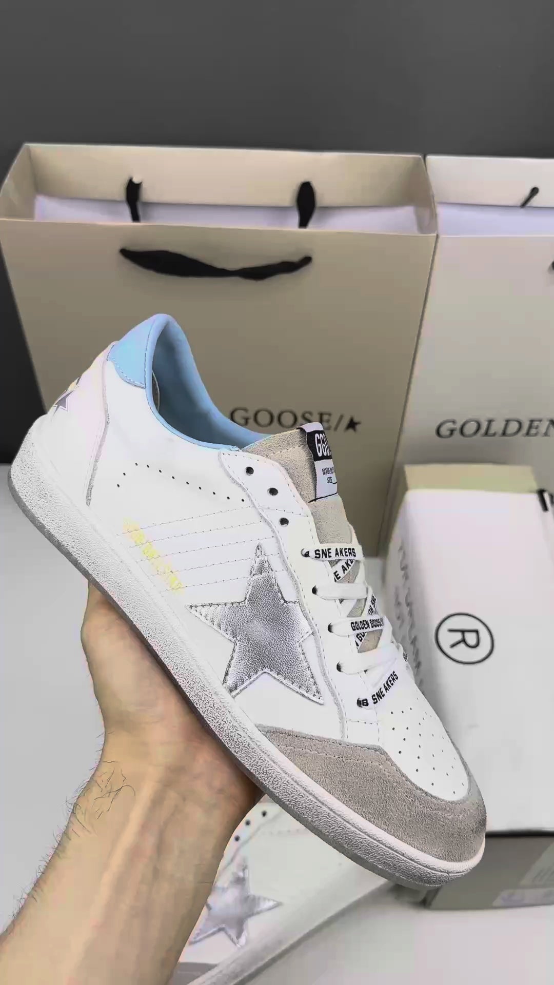 Golden Goose Ball-Star 'Silver Star/Light Blue Heel Tab'