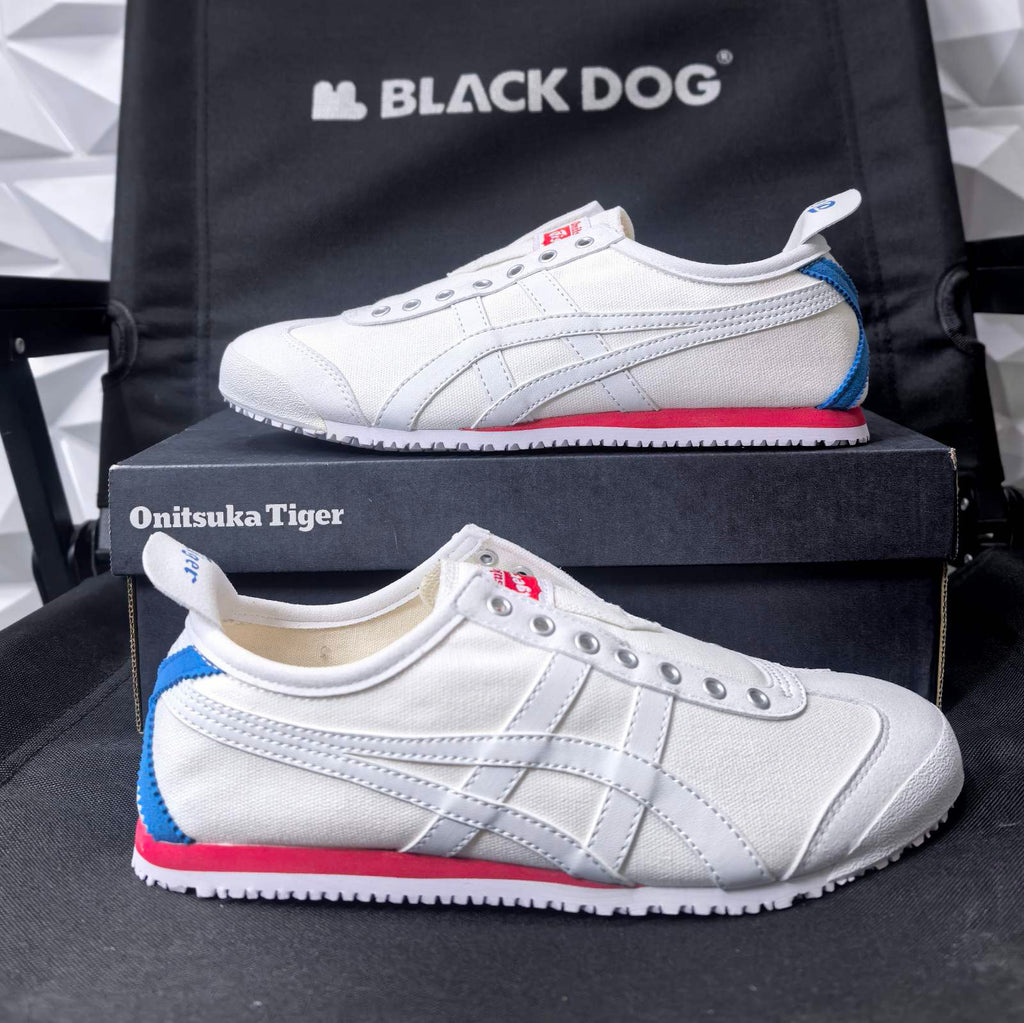 Onitsuka Tiger Mexico 66 Slip-On sneakers white canvas upper with blue and red tricolor accents - TG version