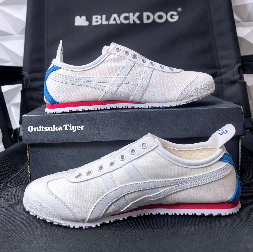 Onitsuka Tiger Mexico 66 Slip-On sneakers white canvas upper with blue and red tricolor accents - TG version
