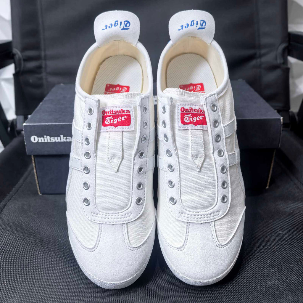 Onitsuka Tiger Mexico 66 Slip-On sneakers white canvas upper with blue and red tricolor accents - TG version