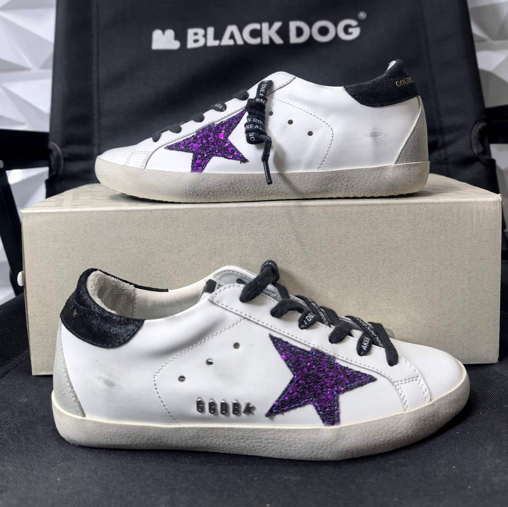 Golden Goose Super Star Glitter Purple Star Black Tab - Foshan