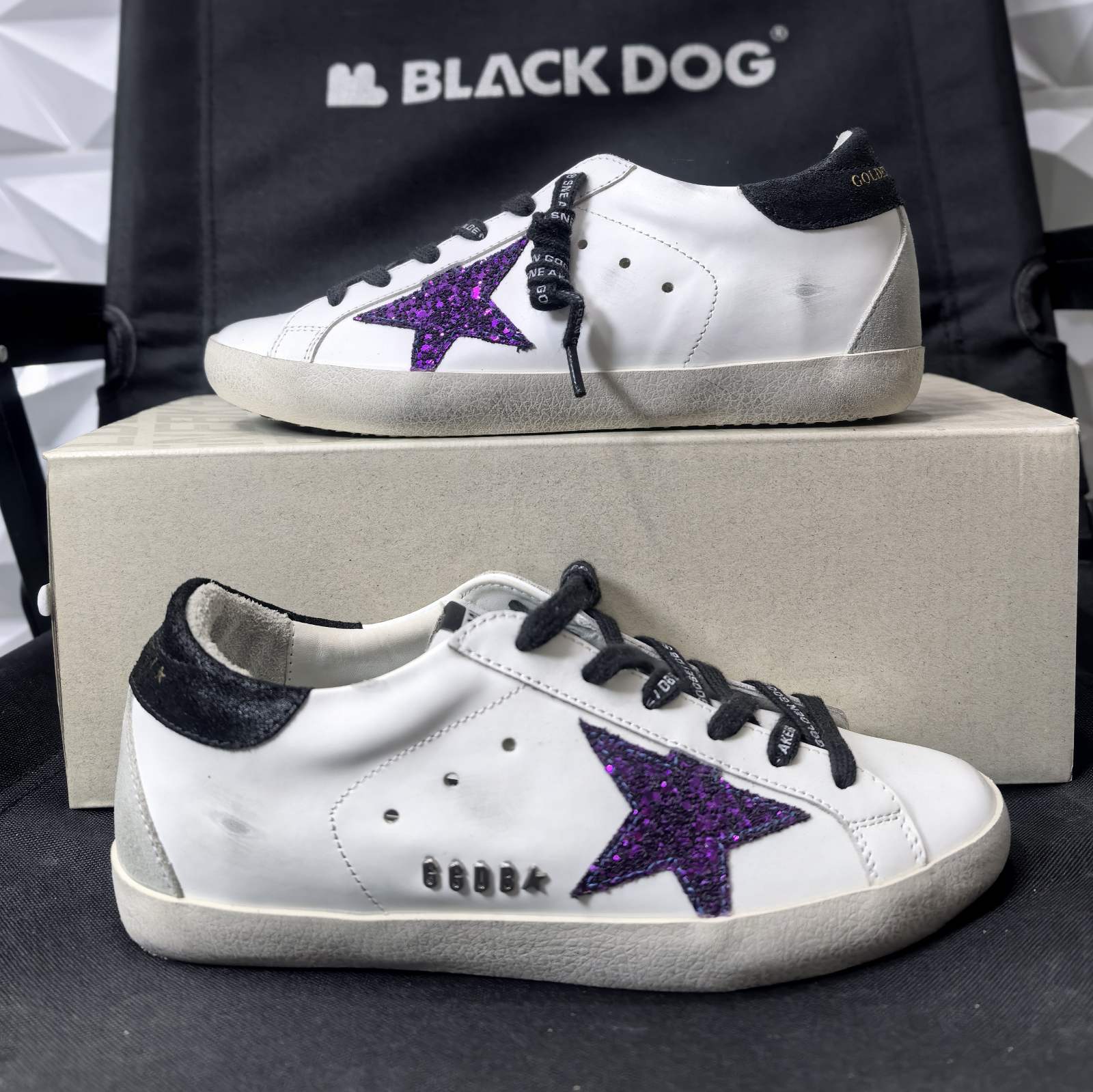 Golden Goose Super Star Glitter Purple Star Black Tab - Foshan